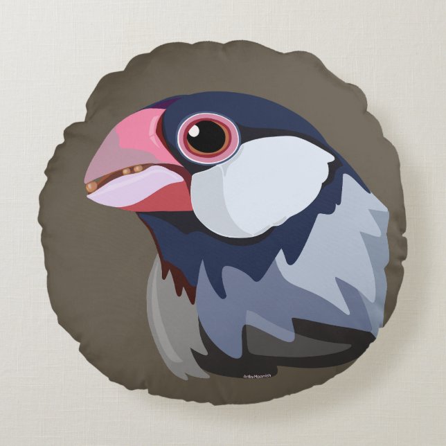 Java Sparrow—simplified  Round Cushion (Front)