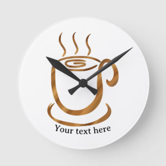 Java Steaming Cup | Wooden Curvy Coffee & Tea Round Clock