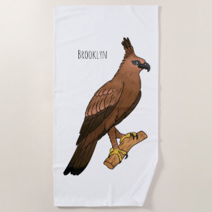 Javan hawk eagle bird cartoon illustration beach towel