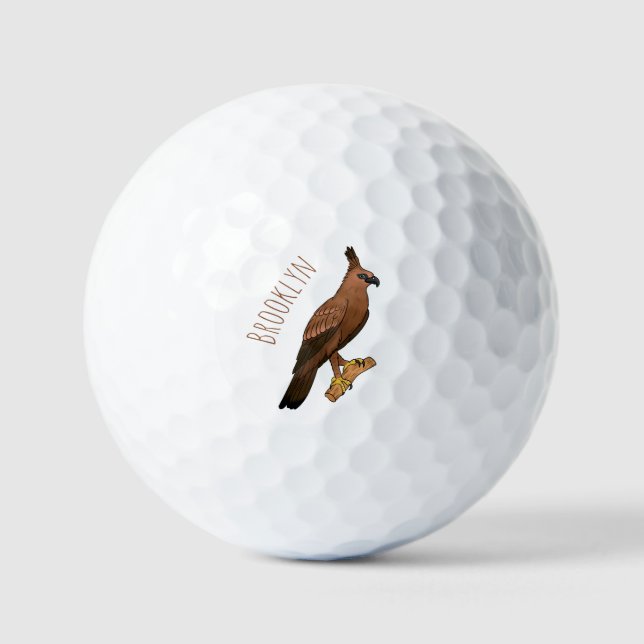 Javan hawk eagle bird cartoon illustration  golf balls (Front)