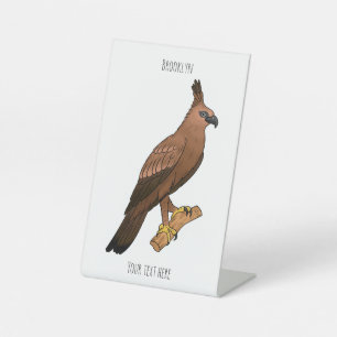 Javan hawk eagle bird cartoon illustration pedestal sign