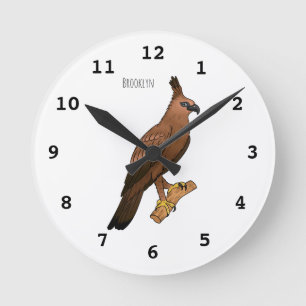 Javan hawk eagle bird cartoon illustration round clock