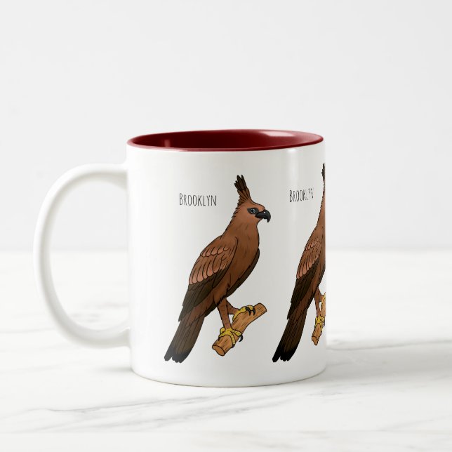 Javan hawk eagle bird cartoon illustration  Two-Tone coffee mug (Left)