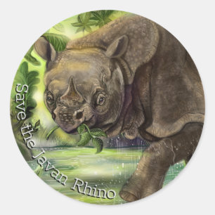 Javan Rhino Art Classic Round Sticker