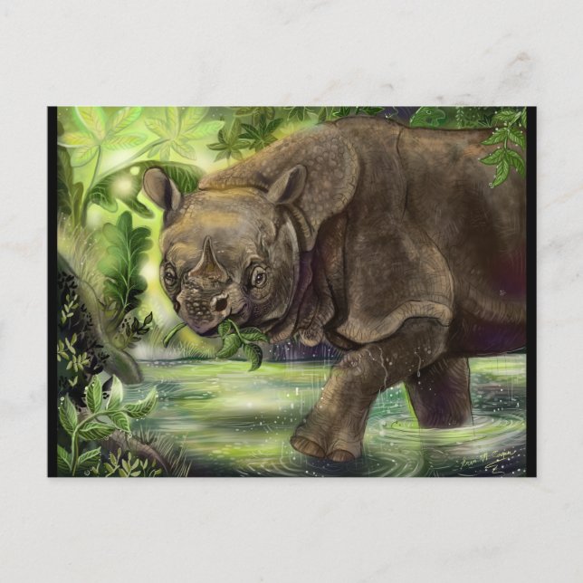 Javan Rhino Art Postcard (Front)