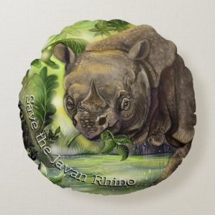 Javan Rhino Art Round Cushion