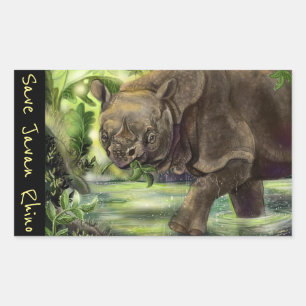 Javan Rhino Endangered Animal Art Rectangular Sticker