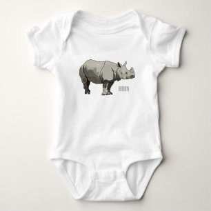 Javan rhinoceros cartoon illustration baby bodysuit