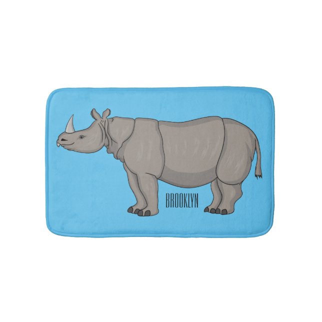 Javan rhinoceros cartoon illustration  bath mat (Front)