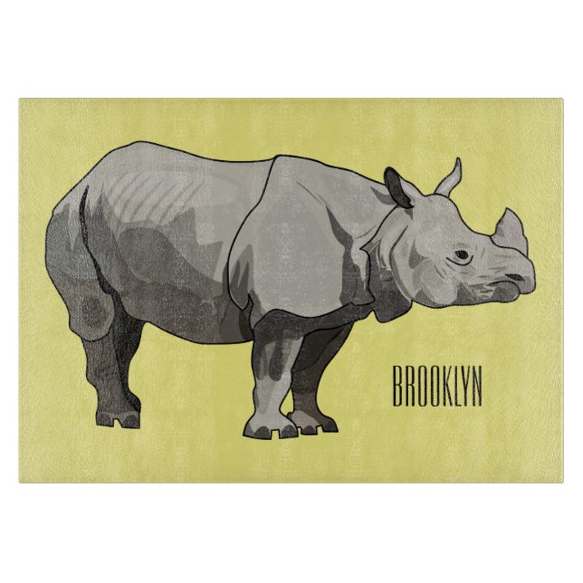 Javan rhinoceros cartoon illustration cutting board (Front)