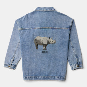 Javan rhinoceros cartoon illustration denim jacket