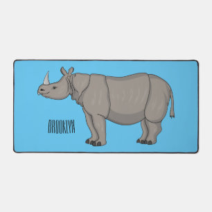 Javan rhinoceros cartoon illustration desk mat
