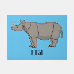 Javan rhinoceros cartoon illustration doormat