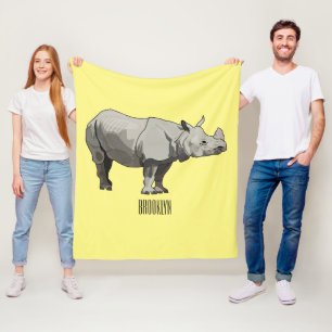 Javan rhinoceros cartoon illustration fleece blanket
