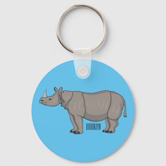 Javan rhinoceros cartoon illustration key ring (Front)