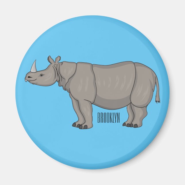 Javan rhinoceros cartoon illustration magnet (Front)