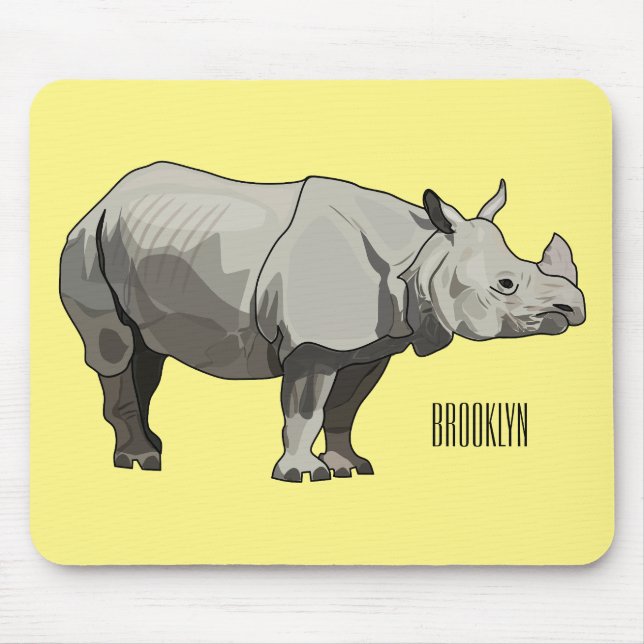 Javan rhinoceros cartoon illustration mouse pad (Front)