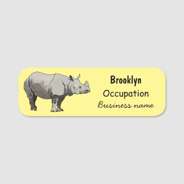 Javan rhinoceros cartoon illustration name tag (Front)