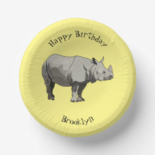 Javan rhinoceros cartoon illustration paper plate