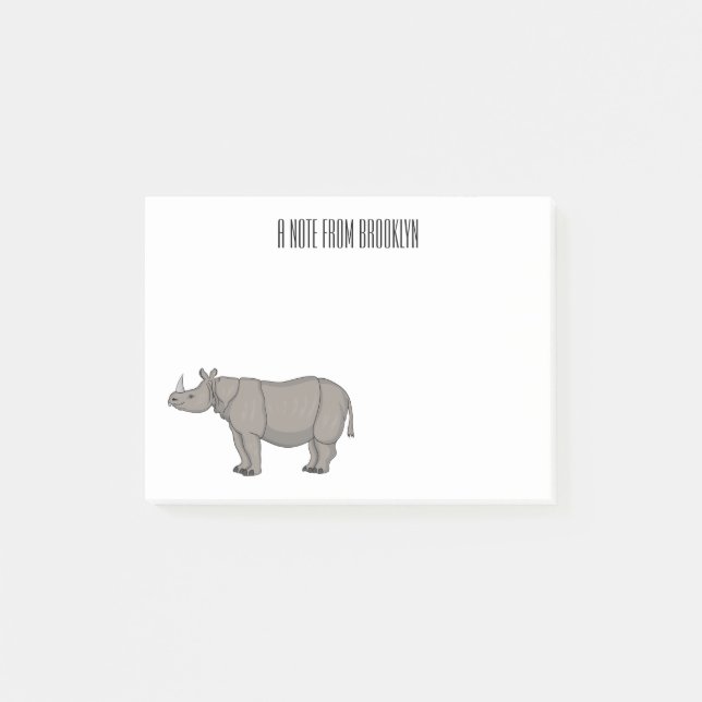 Javan rhinoceros cartoon illustration  post-it notes (Front)