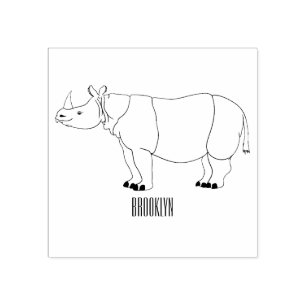 Javan rhinoceros cartoon illustration rubber stamp