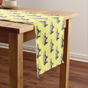 Javan rhinoceros cartoon illustration short table runner