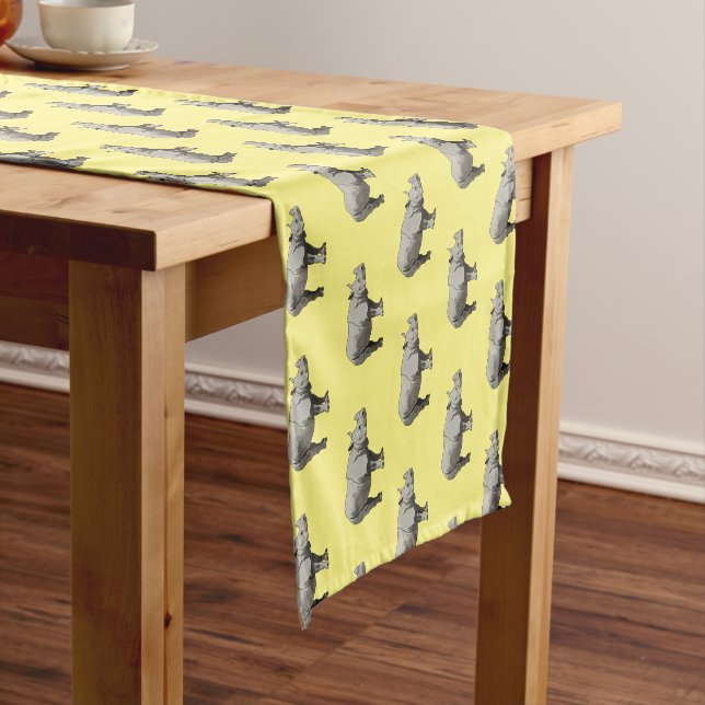 Javan rhinoceros cartoon illustration short table runner (In Situ)