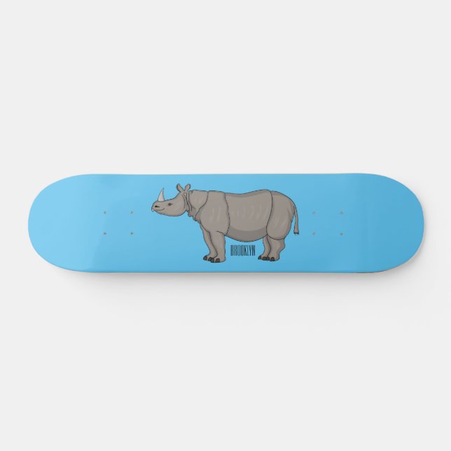 Javan rhinoceros cartoon illustration skateboard (Horz)