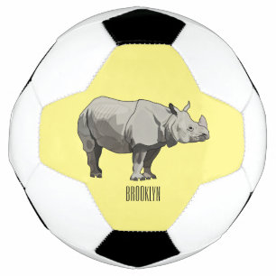 Javan rhinoceros cartoon illustration soccer ball