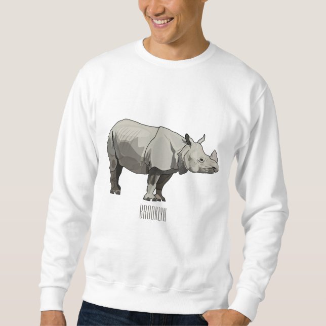 Javan rhinoceros cartoon illustration sweatshirt (Front)