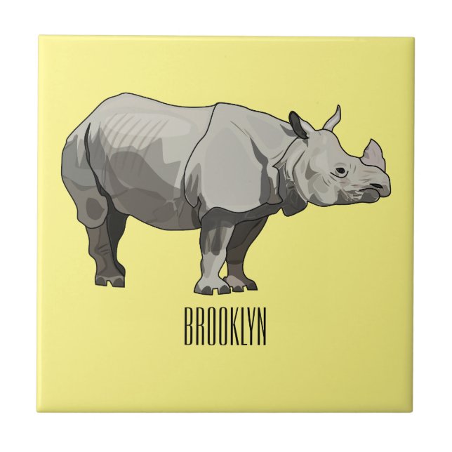 Javan rhinoceros cartoon illustration tile (Front)