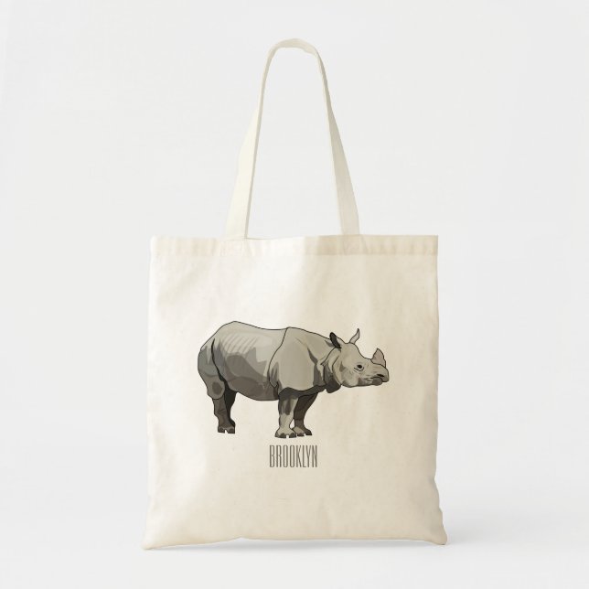 Javan rhinoceros cartoon illustration tote bag (Front)