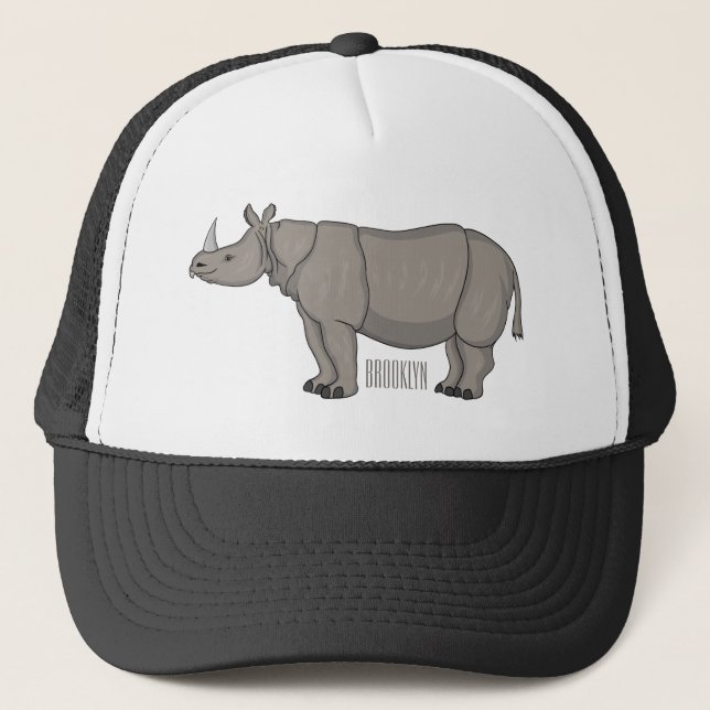 Javan rhinoceros cartoon illustration trucker hat (Front)