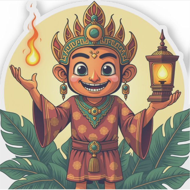 Javanese Puppet Sticker with Glowing Lantern (Front)