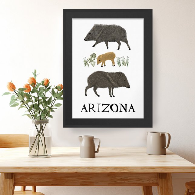 Javelina Family Portrait Desert Animals ARIZONA Poster (Javelina Family Portrait Desert Animals ARIZONA Poster Wall Art - customize with your text)
