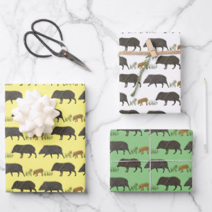Javelina Family Portrait Desert Animals Pattern Wrapping Paper Sheet