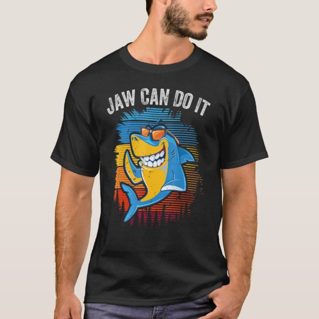 Jaw Can Do It   Shark  Beach Family Vacation T-Shirt (Front)