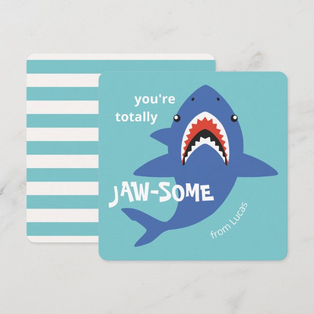 Jaw-some shark classroom valentines day card (Front/Back)
