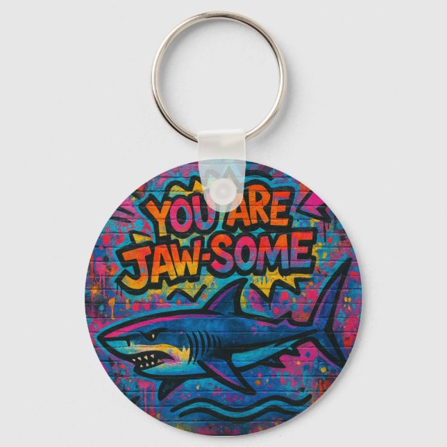 Jaw-some Shark Graffiti Key Ring (Front)