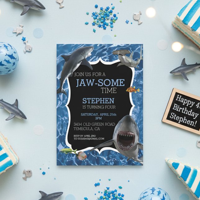Jaw-Some Time Great White Shark Birthday  Invitation (Creator Uploaded)