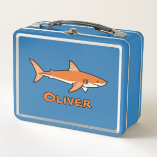 Jawsome orange Shark Metal Lunch Box