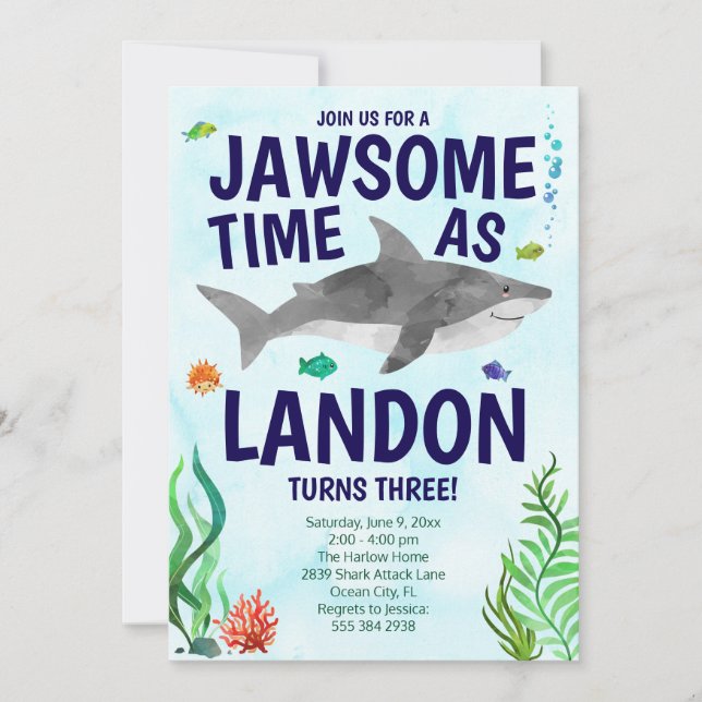 Jawsome Shark Birthday Invitation - Under the Sea (Front)