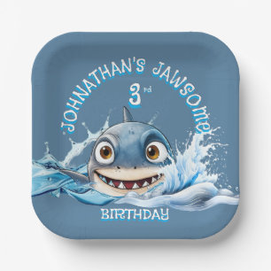 Jawsome Shark Plate   Toddlers blue birthday