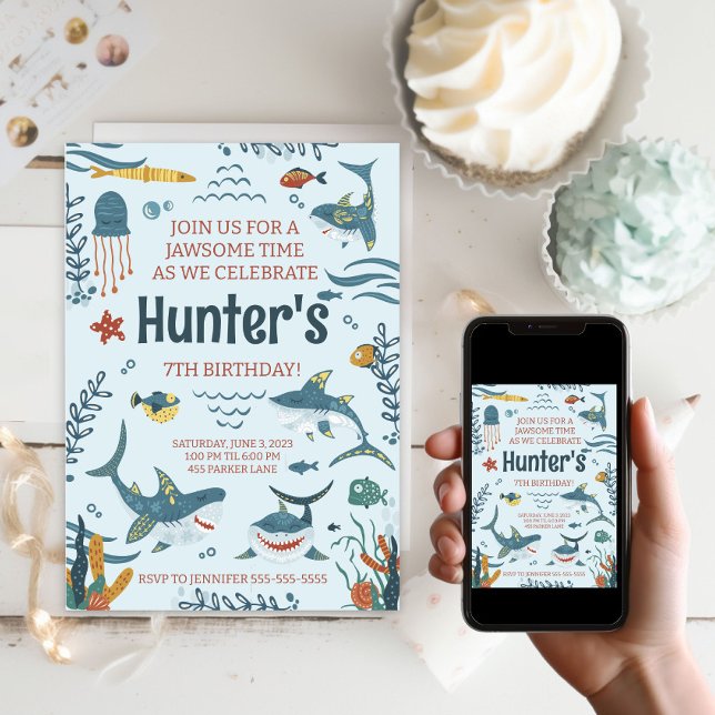 Jawsome Shark Themed Birthday Invitation Any Age (Jawsome Shark Themed Birthday Invitation Any Age
)