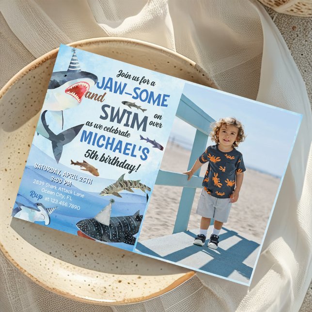 Jawsome Shark Under The Sea Birthday Photo Invitation (Creator Uploaded)