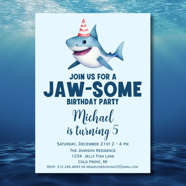 Jawsome Under the Sea Cute Shark Birthday Invitation (Creator Uploaded)
