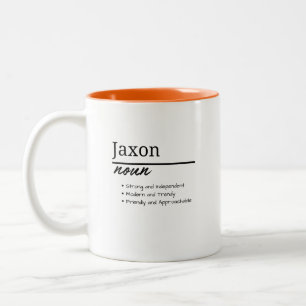 Jaxon, Boy Personalised Name Definition Two-Tone Coffee Mug