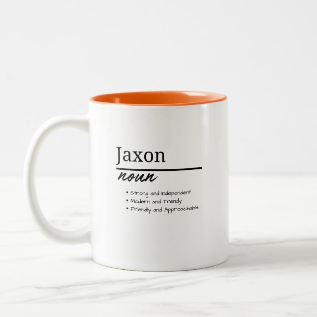 Jaxon, Boy Personalised Name Definition Two-Tone Coffee Mug (Left)