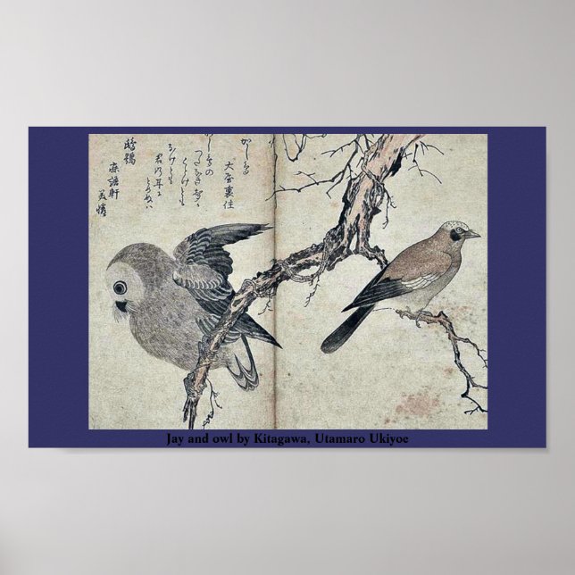 Jay and owl by Kitagawa, Utamaro Ukiyoe Poster (Front)