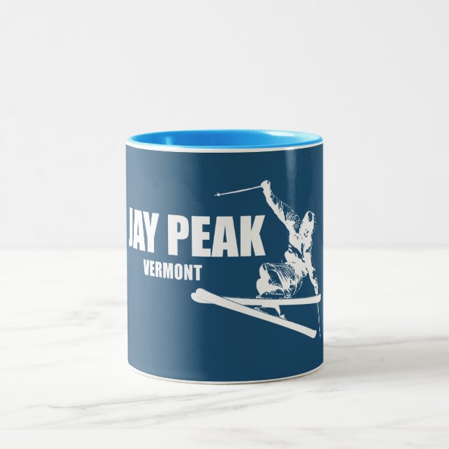 Jay Peak Vermont Skier Two-Tone Coffee Mug (Center)